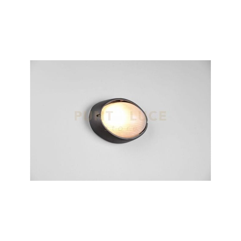 foto del prodotto temo plafoniera applique da esterno ovale fusione di alluminio nera e vetro satinato l.21,3cm ip44 1 luce attacco e27