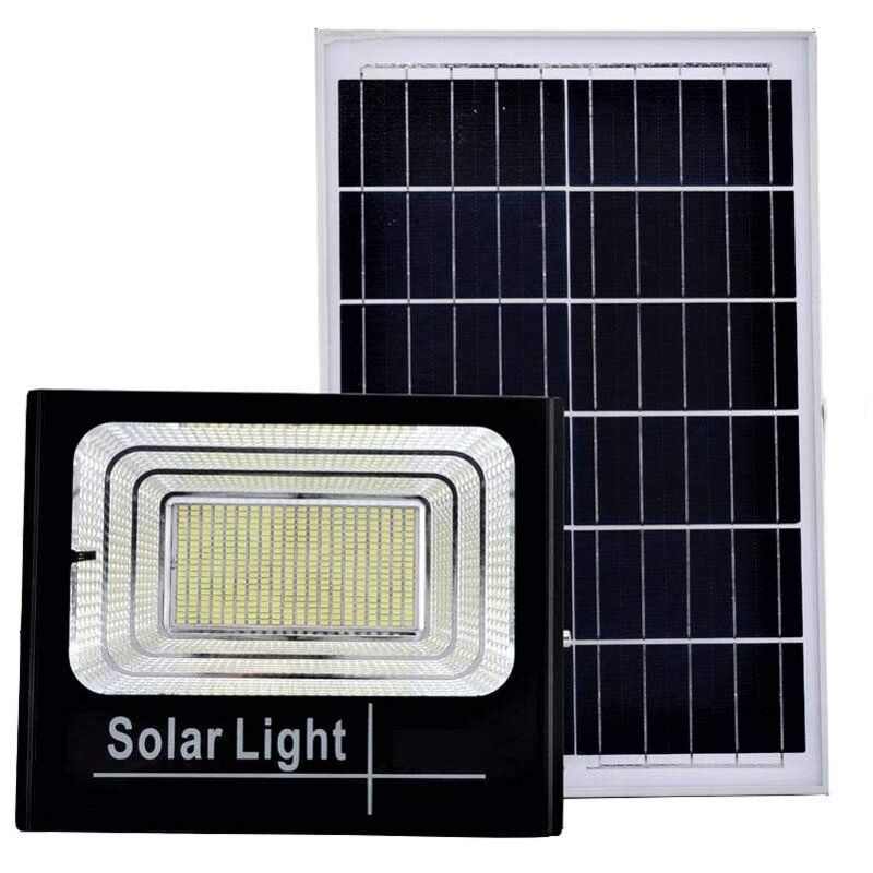 foto del prodotto tempo di saldi faro a led da 100w smd luce bianca con pannello solare, sensore e telecomando