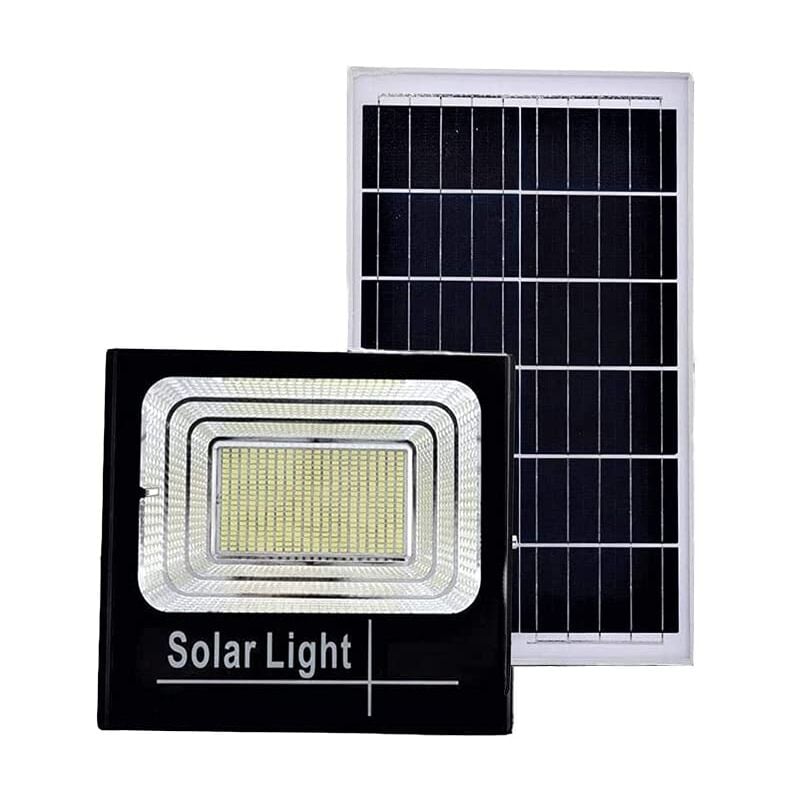 foto del prodotto tempo di saldi faro a led da 50w smd luce bianca con pannello solare, sensore e telecomando