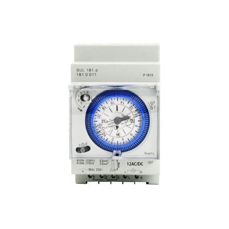 foto del prodotto temporizzatore analogico con motore sincrono e programma giornaliero, timer, 12vac dc mns