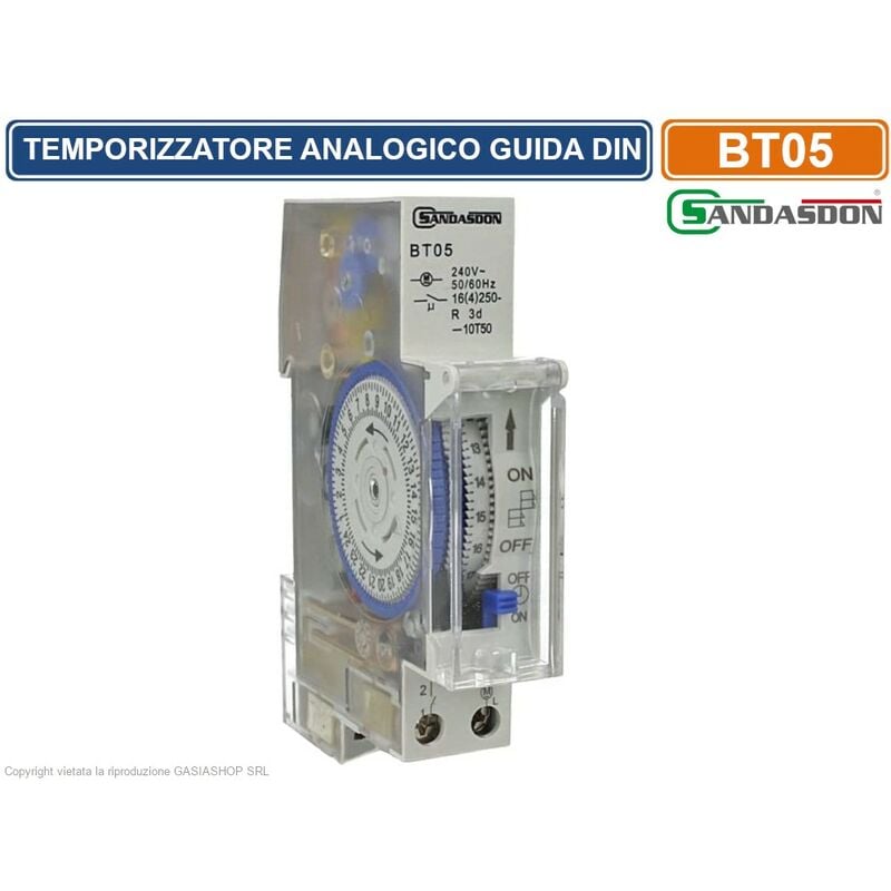 foto del prodotto temporizzatore analogico interruttore orario 1m montaggio su barra din 16a con riserva di carico