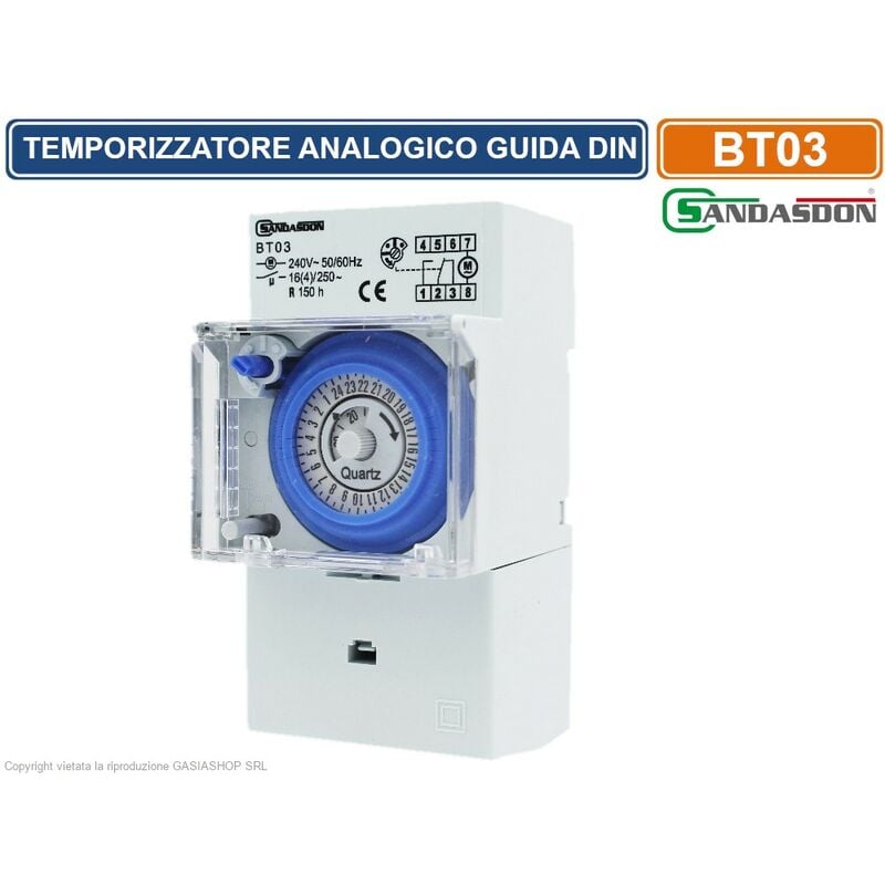 foto del prodotto temporizzatore analogico interruttore orario 3m montaggio su barra din 16a con riserva di carico