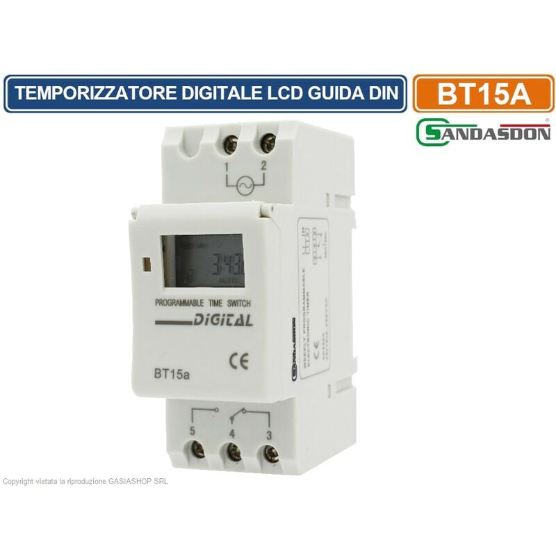 foto del prodotto temporizzatore lcd digitale interruttore orario 2m montaggio su barra din 16a con riserva di carico