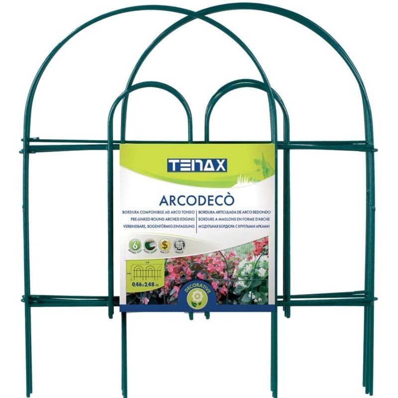 foto del prodotto tenax arcodeco verde, bordura da giardino, altezza 46 cm lunghezza 2,50 m, bordura ad arco tondo in acciaio plastificato, composta da 6 moduli di