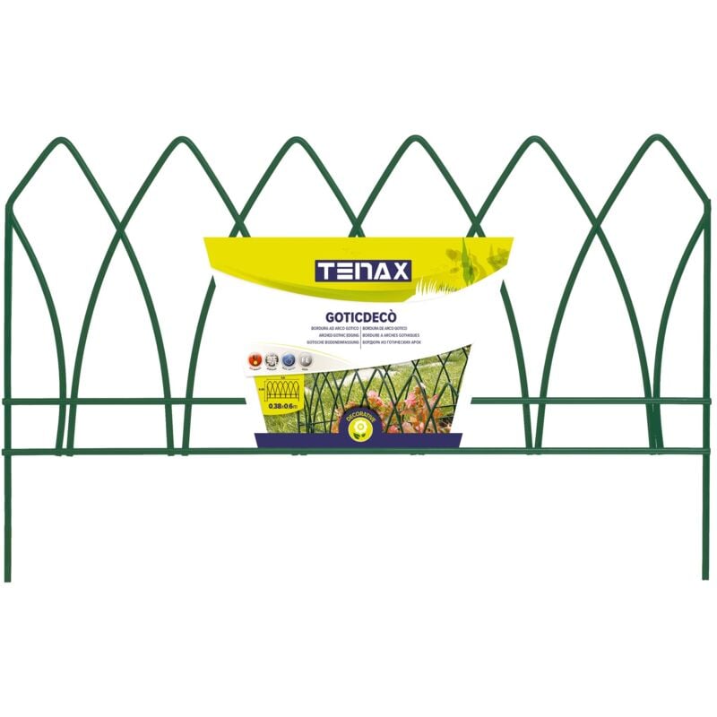 foto del prodotto tenax goticdeco verde, pannello ad arco gotico in ferro, 38 x 60 cm per bordure di aiuole, giardini e vialetti
