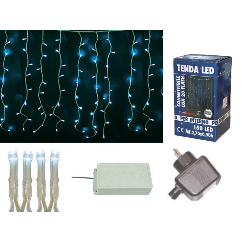 foto del prodotto tenda 160 led bianco freddo per interno esterno con flash e gioco luci mt.3 x 0,70