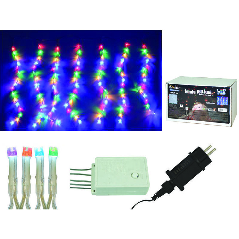 foto del prodotto tenda 160 led multicolor per esterno con gioco luci mt.3 1,8 x 0,7 10 fili