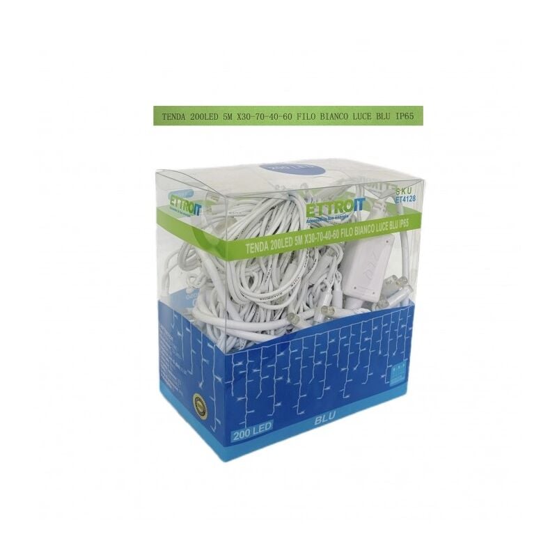 foto del prodotto tenda 200 led 5m x 30 70 40 60 cm filo bianco luce blu ip65 et4128