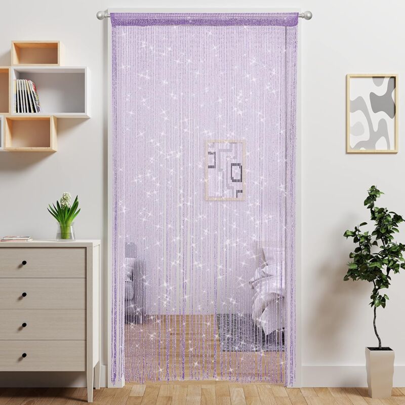 foto del prodotto tenda a fili per porta, perline per porta, divisorio per stanza, decorazione con perline, pannello con frange glitterate, per porte finestre,