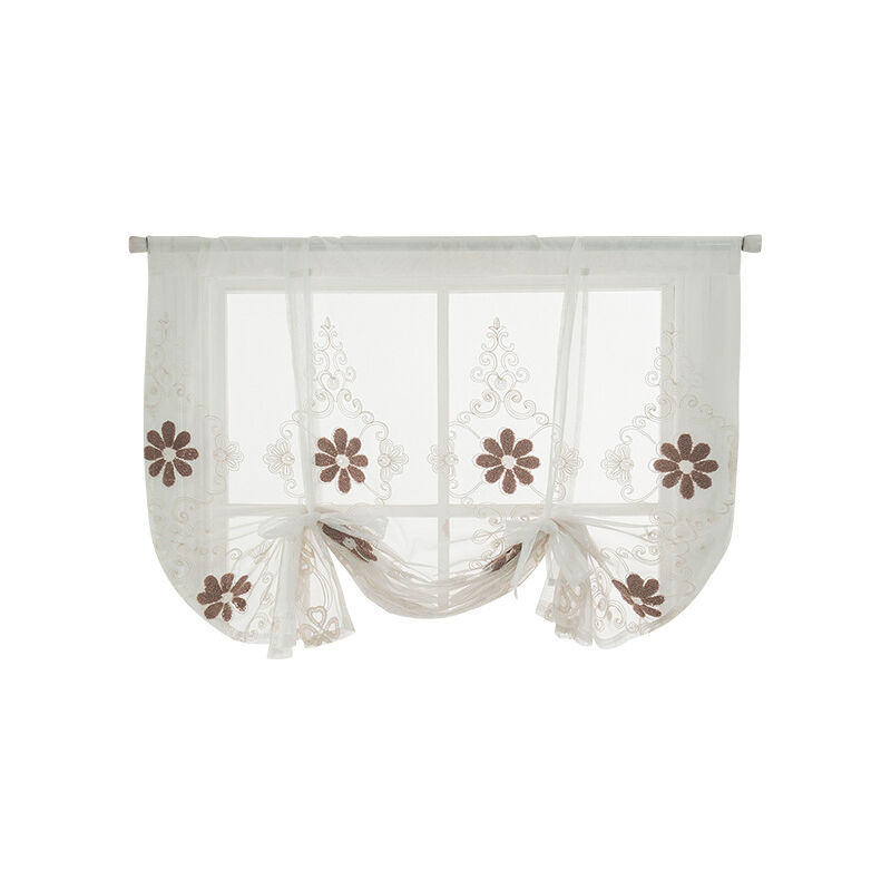 foto del prodotto tenda a pacchetto con ricamo floreale, tenda romana trasparente con tasca per asta, tenda a palloncino regolabile per cucina