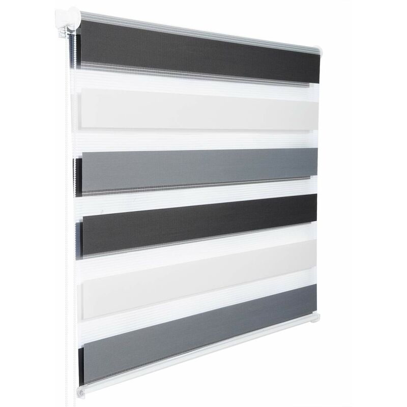 foto del prodotto tenda a rullo doppio oscurante per interni senza foratura avvolgibile bianco grigio antracite 70x220 cm woltu