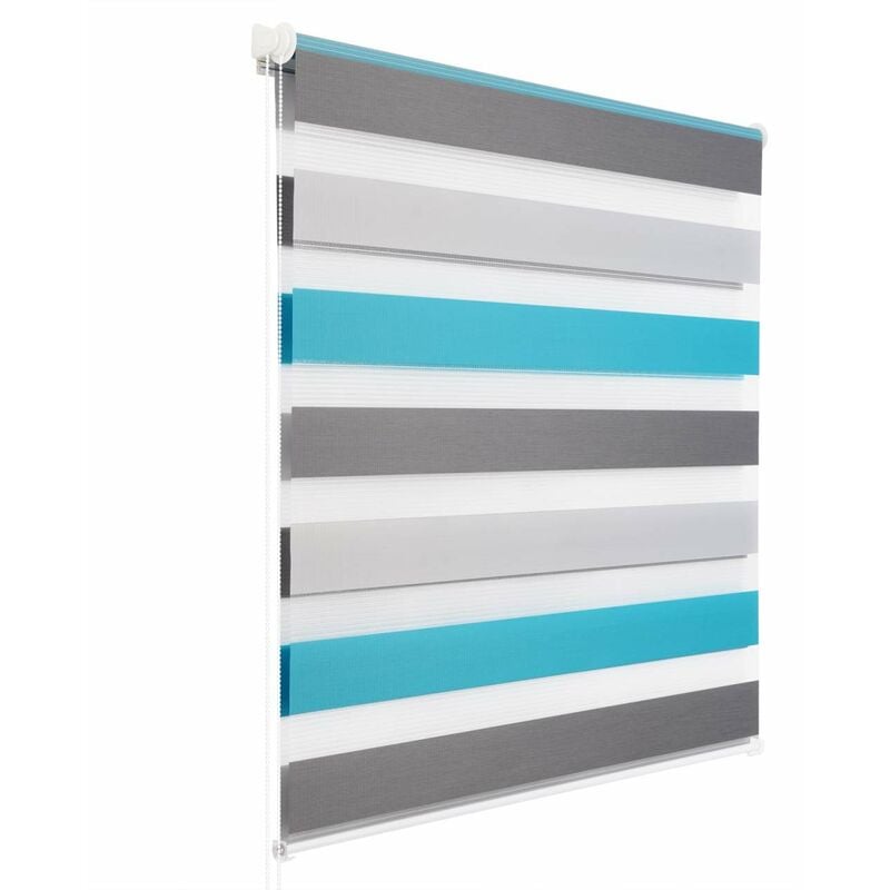 foto del prodotto tenda a rullo doppio oscurante per interni senza foratura avvolgibile bianco grigio turchese 100x150 cm woltu