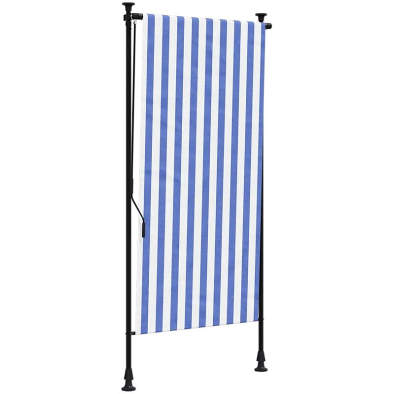 foto del prodotto tenda a rullo esterno blu e bianca 100x270cm tessuto e acciaio vidaxl