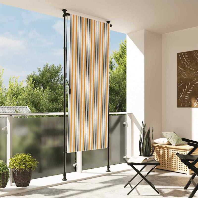 foto del prodotto tenda a rullo esterno gialla e bianca 120x270cm tessuto acciaio