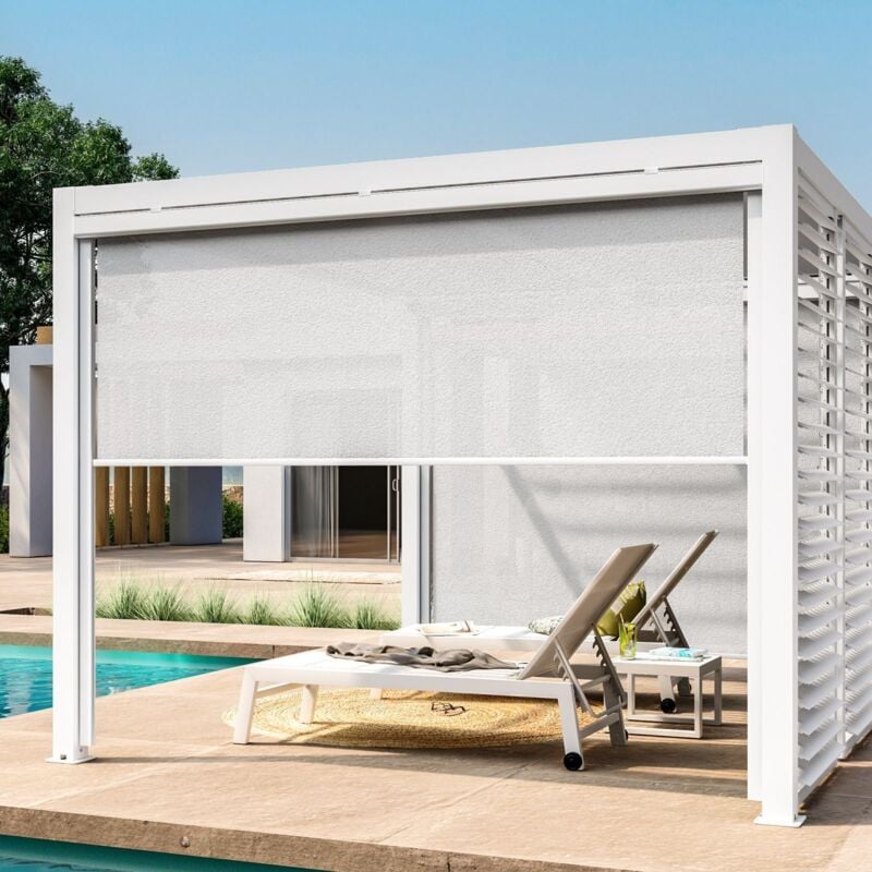 foto del prodotto tenda a rullo frangisole laterale per pergola bioclimatica con zanzariera bianco lato 3.6 mt