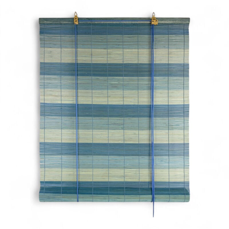 foto del prodotto tenda a rullo in bamboo 60x150 cm - tapparella in legno naturale per interni ed esterni - montaggio facile blu