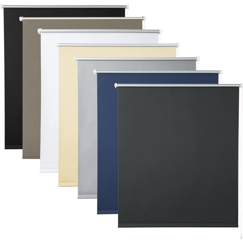 foto del prodotto tenda a rullo oscurante termica isolante finestra porta senza fori carbone nero 80x130 cm woltu