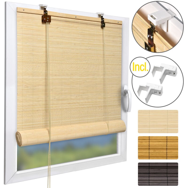 foto del prodotto tenda a rullo soldecor b86 veneziana per finestre, porte e balconi avvolgibile bamboo chiaro natura, 160x80 cm sol royal