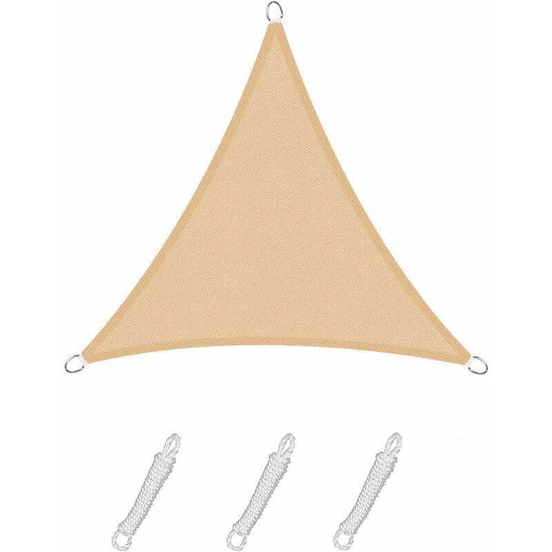 foto del prodotto tenda a vela triangolare 3x3x3m colore sabbia, tela impermeabile 95 protezione uv, per esterni, giardino e terrazza, piscina