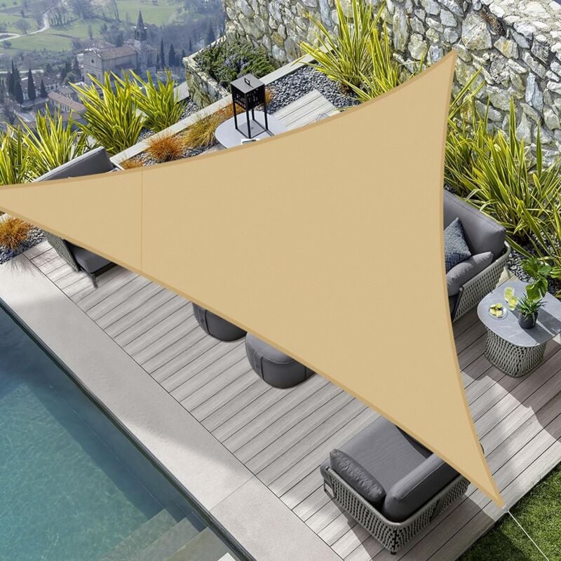 foto del prodotto tenda a vela triangolare, vela ombreggiante in pes resistente all acqua, protezione uv per giardino, patio, balcone, terrazza, esterno sabbia 4x4x4m