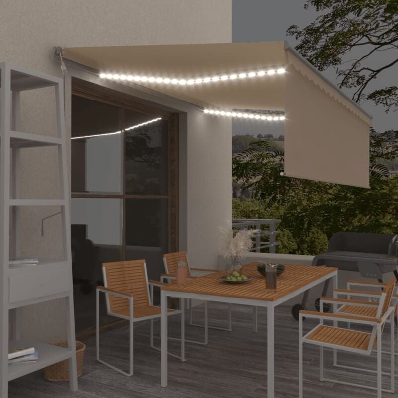 foto del prodotto tenda automatica con parasole led e sensore vento 4x3 m crema