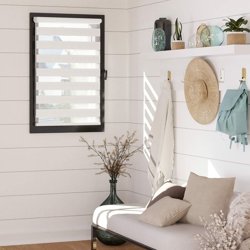 foto del prodotto tenda avvolgitrice giorno notte catena coordinata senza forare, colore bianco, lunghezza 56 x altezza 190 cm madecostore