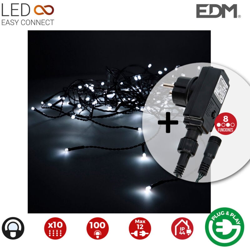 foto del prodotto tenda con programmatore easy connect 2x1m 10 strisce 100 led white cold edm