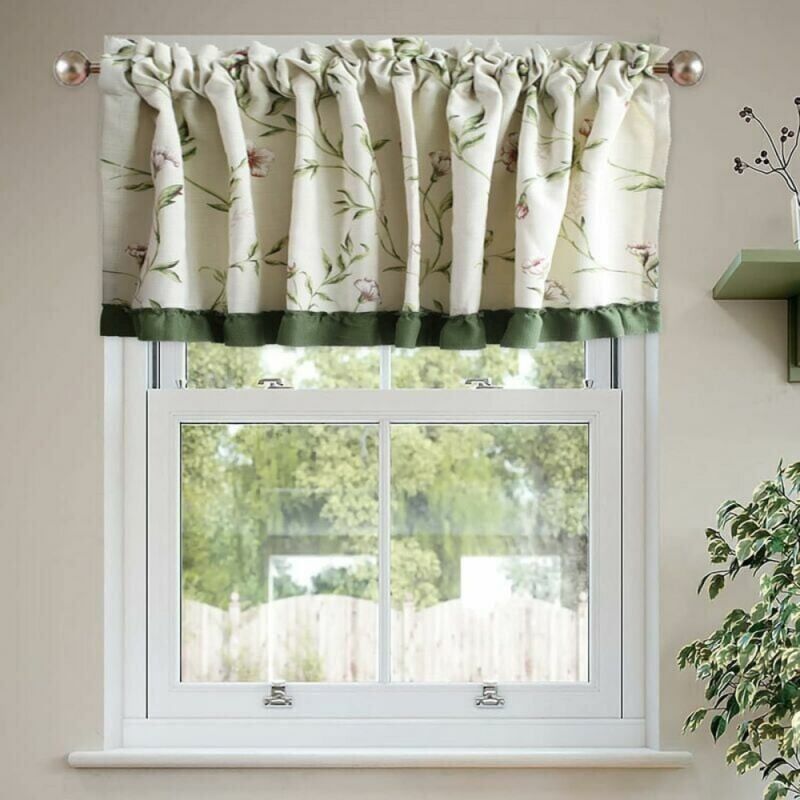 foto del prodotto tenda corta in cotone e lino da 130 x 30 cm con motivo floreale per la decorazione di piccole finestre per armadio e bar