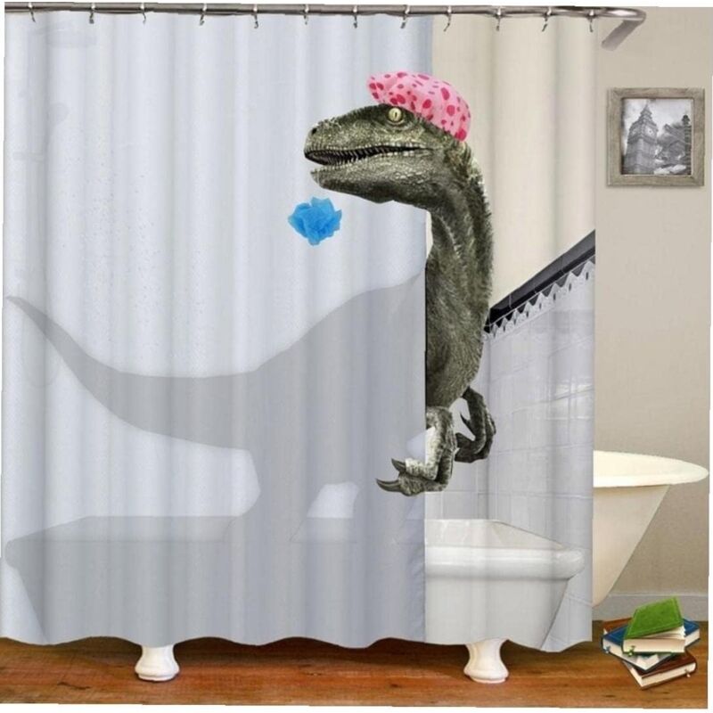foto del prodotto tenda da bagno con stampa di dinosauri, tenda impermeabile per il bagno, accessori per la doccia, tenda da bagno 180x180 cm bebusingoto