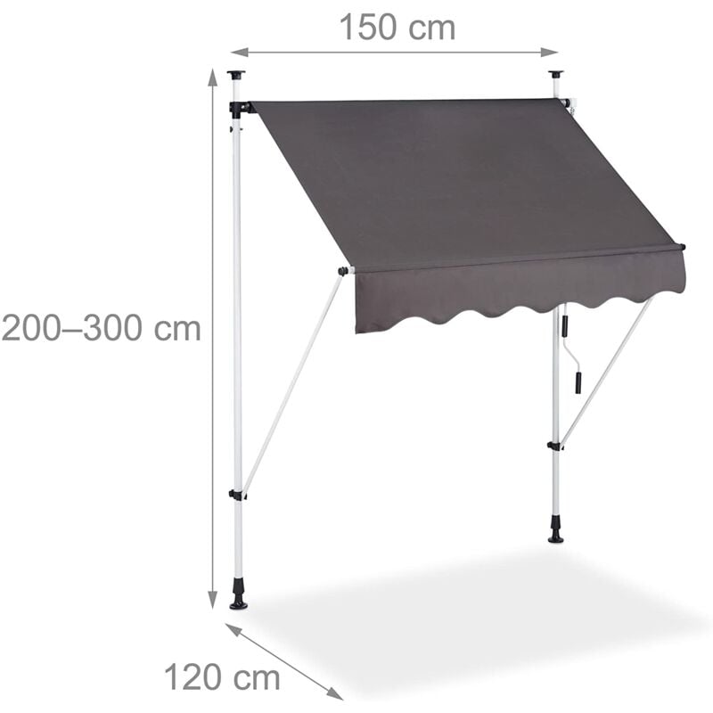 foto del prodotto tenda da balcone telescopica a manovella altezza regolabile in acciaio poliestere resistente ai raggi uv 150 x 120 cm grigio 1300025416