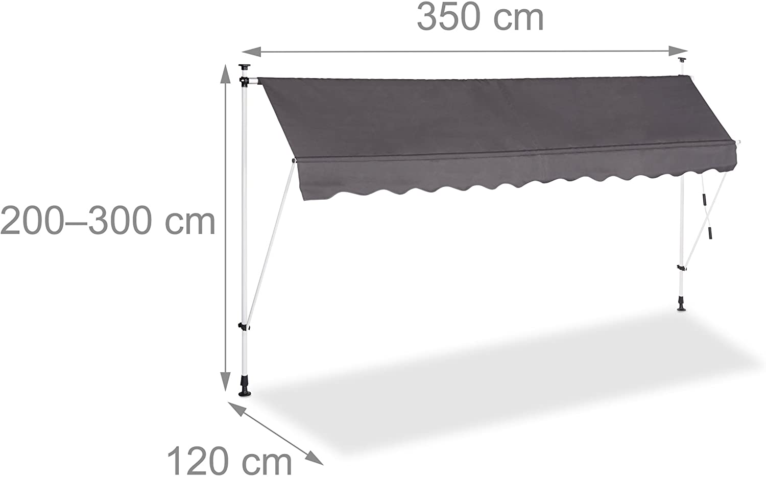 foto del prodotto tenda da balcone telescopica a manovella altezza regolabile in acciaio poliestere resistente ai raggi uv 350 x 120 cm grigio 13 0002541 2