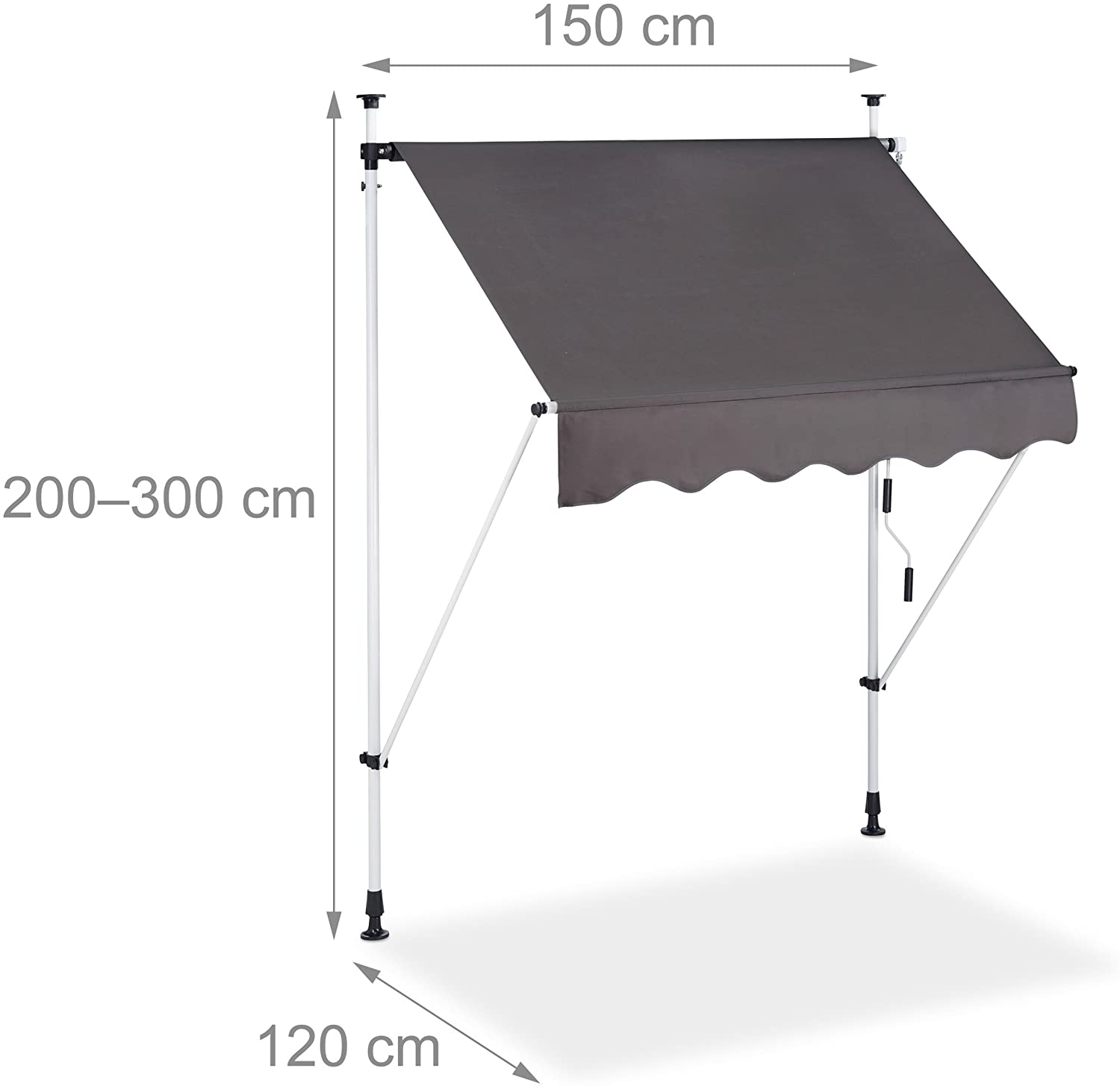 foto del prodotto tenda da balcone telescopica a manovella regolabile in altezza in acciaio poliestere resistente ai raggi uv 150 x 120 cm grigio