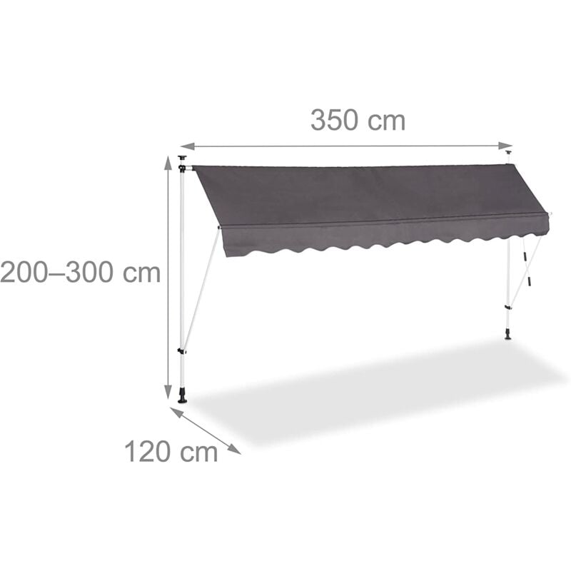foto del prodotto tenda da balcone telescopica a manovella regolabile in altezza in acciaio poliestere resistente ai raggi uv 350 x 120 cm grigio