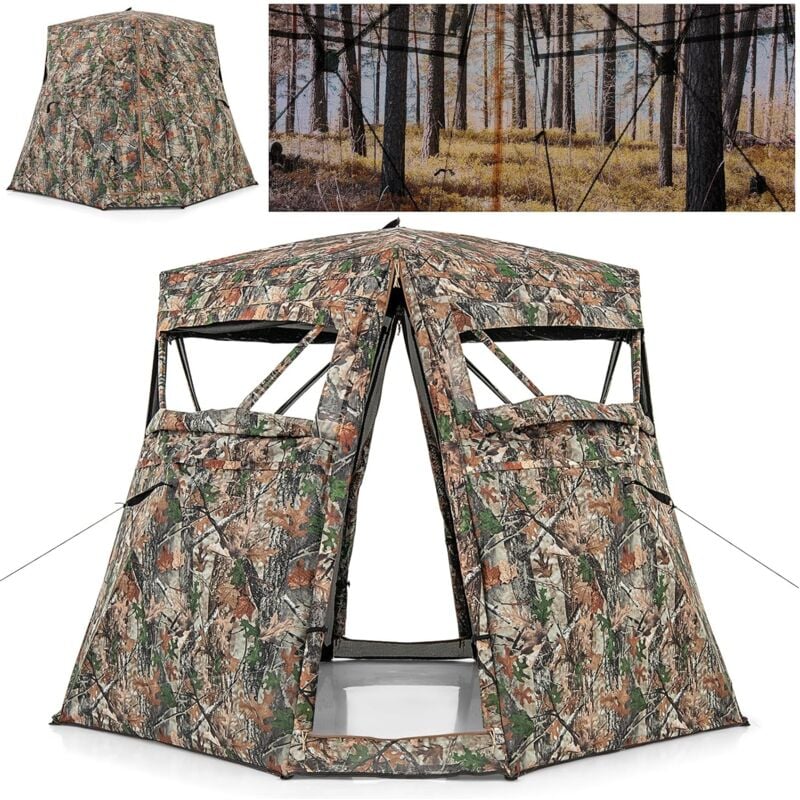 foto del prodotto tenda da caccia per 2 3 persone, tenda mimetica a visione a 360 trasparente per caccia, tenda pop up camouflage con borsa da trasporto, attrezzatura