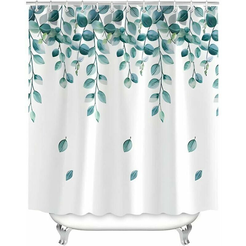 foto del prodotto tenda da doccia 120 x 200 cm foglie verdi orlo appesantito antimuffa, tessuto idrorepellente, tende da bagno in tessuto di poliestere lavabile per bagno, vasca da bagno con 8 anelli per tende