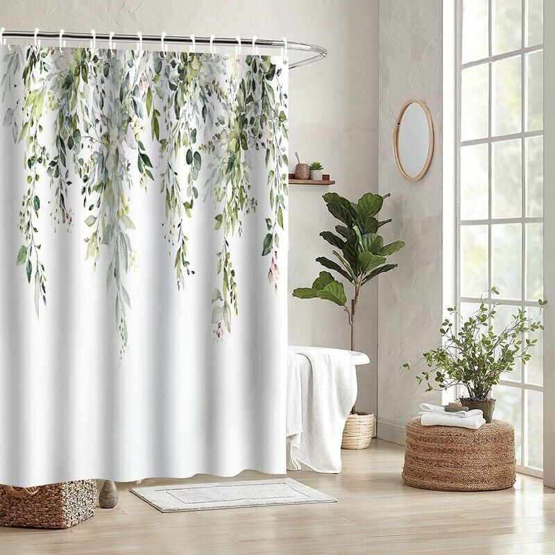 foto del prodotto tenda da doccia 180 cm 180 cm tenda da doccia con piante verdi eucalipto, tende da doccia primaverili per il bagno, set di tende da doccia con foglie