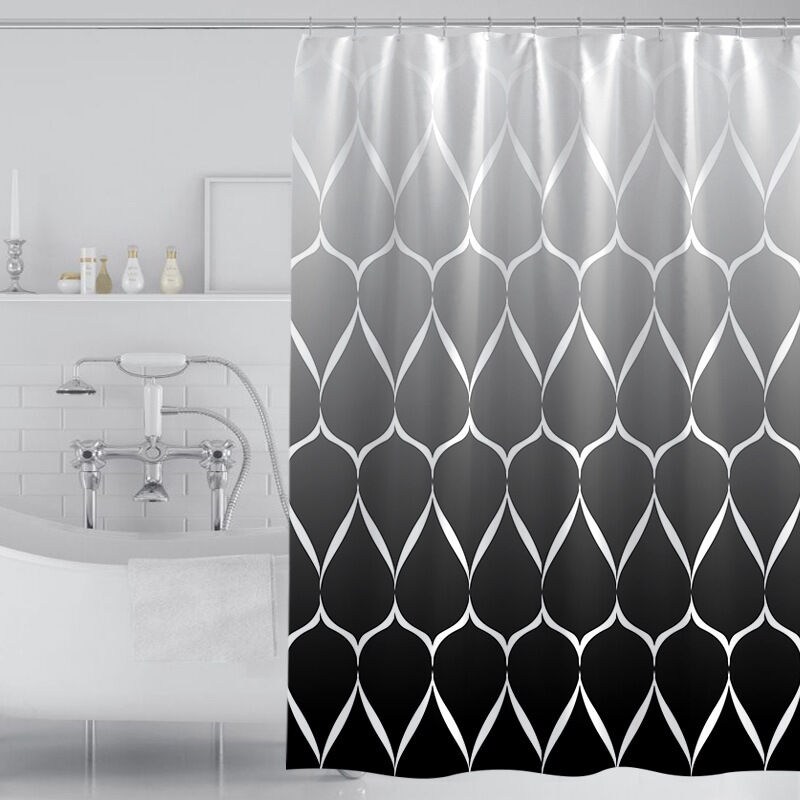 foto del prodotto tenda da doccia 180 x 180 cm, poliestere impermeabile e antimuffa, motivo ondulato, bianco e nero con colori sfumati bebusingoto