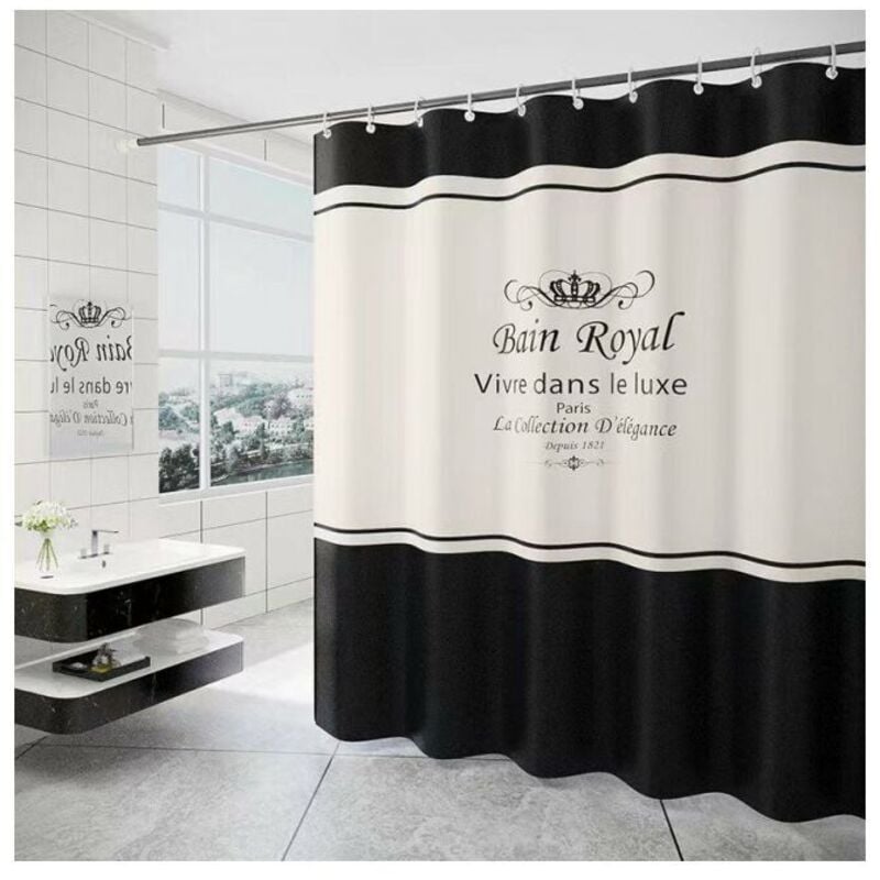 foto del prodotto tenda da doccia 180 x 200 cm con 12 ganci ad asciugatura rapida nero e bianco , tessuto in poliestere impermeabile lavabile in lavatrice, tende da