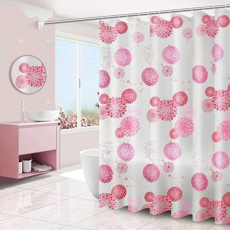 foto del prodotto tenda da doccia 180 x 200 cm motivo floreale rosa bebusingoto