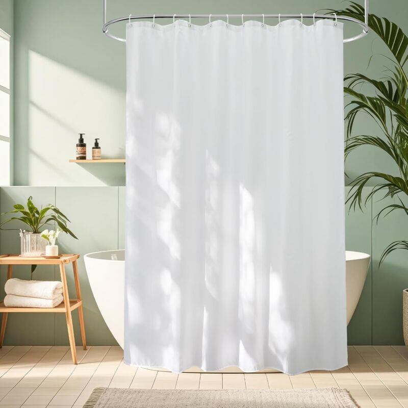 foto del prodotto tenda da doccia 180x200 cm impermeabile bianca, tessuto antimuffa con 12 ganci lavabile per bagno