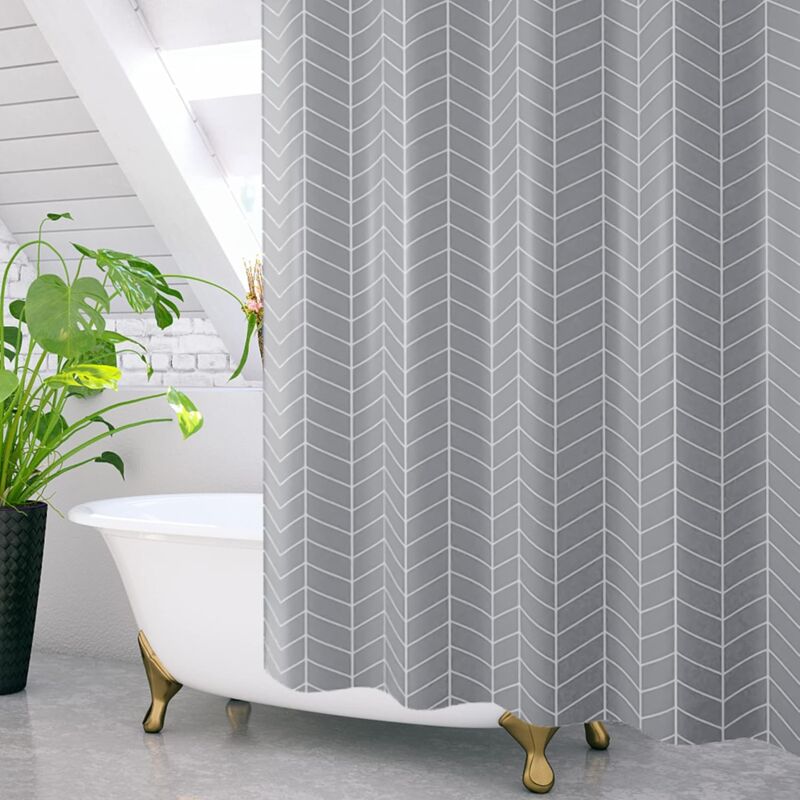 foto del prodotto tenda da doccia 180x200 cm in tessuto di poliestere impermeabile, lavabile in lavatrice, con 12 ganci, grigio