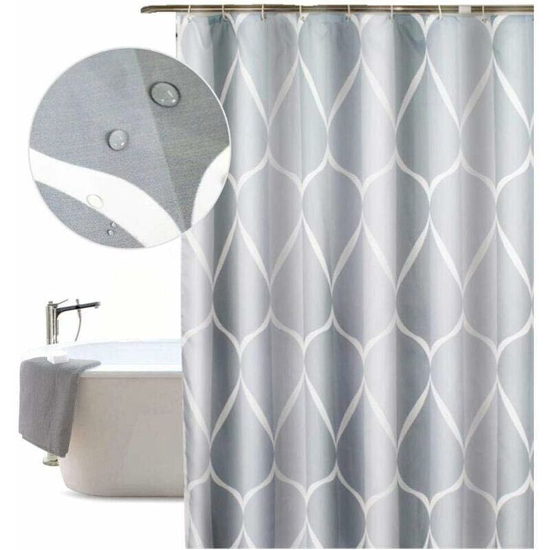 foto del prodotto tenda da doccia 80x200 cm in tessuto di poliestere antimuffa, tenda da bagno impermeabile grigia originale lavabile in lavatrice, con 8 ganci antiruggine e orlo stabile