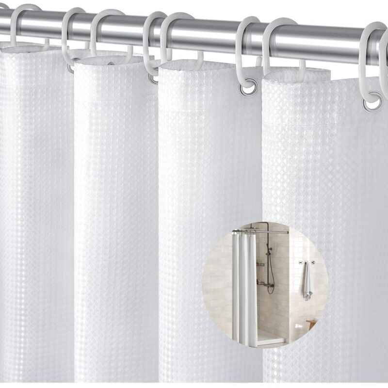 foto del prodotto tenda da doccia a nido d ape, lavabile, impermeabile, antimuffa, con passante per appendere, 180 x 90 cm, adatta per doccia o vasca da bagno bianco 