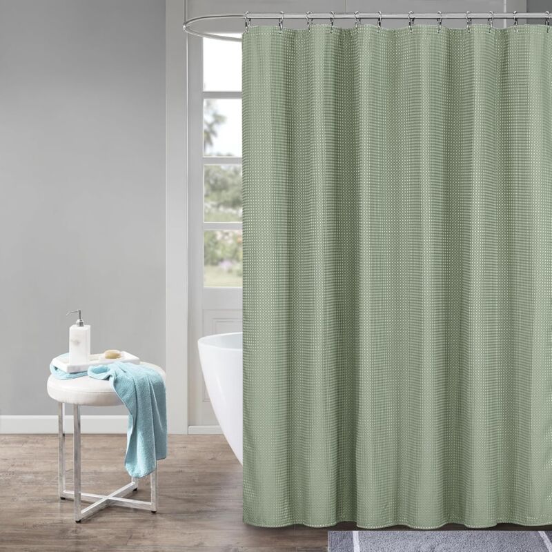foto del prodotto tenda da doccia a nido d ape, tenda da bagno in tessuto di poliestere, lavabile in lavatrice, con 12 ganci, tenda da bagno impermeabile, 180 x 180 cm
