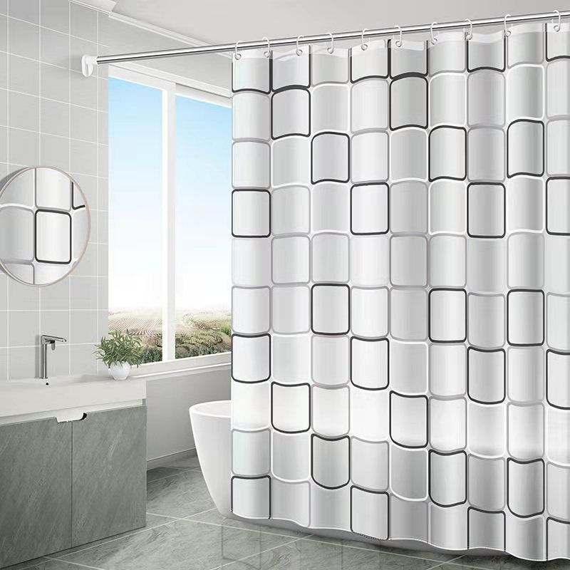 foto del prodotto tenda da doccia ad asciugatura rapida, tessuto in poliestere impermeabile, lavabile in lavatrice, tende da bagno semitrasparenti con 12 ganci, 200 x