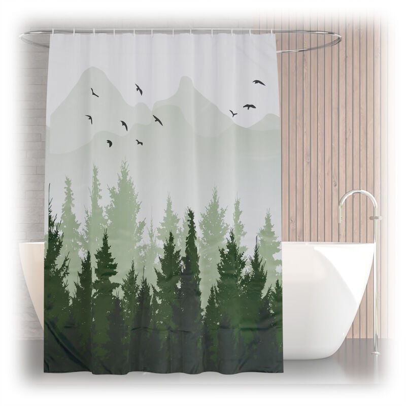 foto del prodotto tenda da doccia antimuffa, 180x200 cm, tendina vasca da bagno, 12 anelli, in poliestere lavabile, design abeti relaxdays