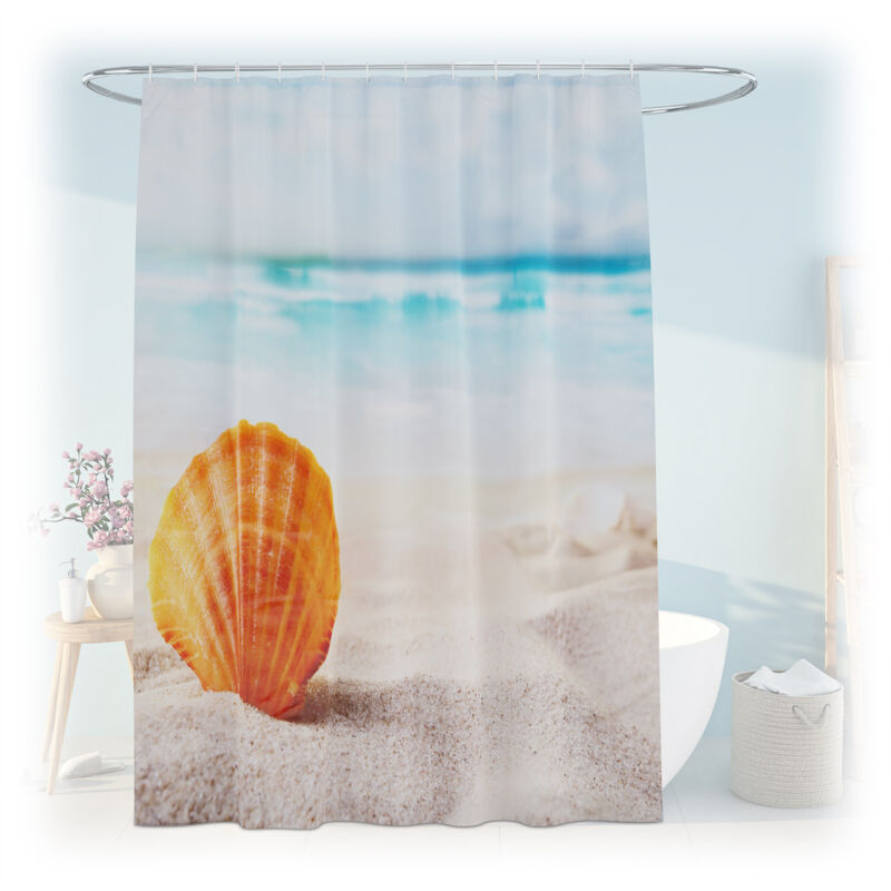 foto del prodotto tenda da doccia antimuffa, 180x200 cm, tendina vasca da bagno, 12 anelli, poliestere lavabile, design marino relaxdays