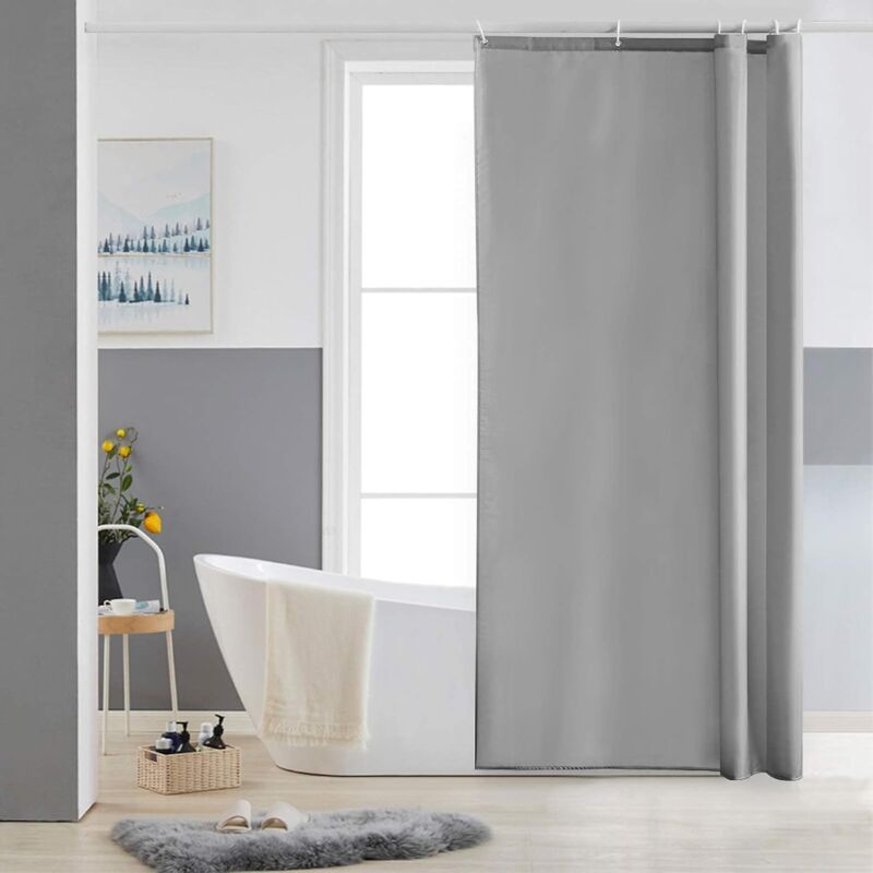 foto del prodotto tenda da doccia, antimuffa, grigia, piccola, in poliestere, impermeabile, lavabile in lavatrice, 85 x 180 cm, 6 ganci