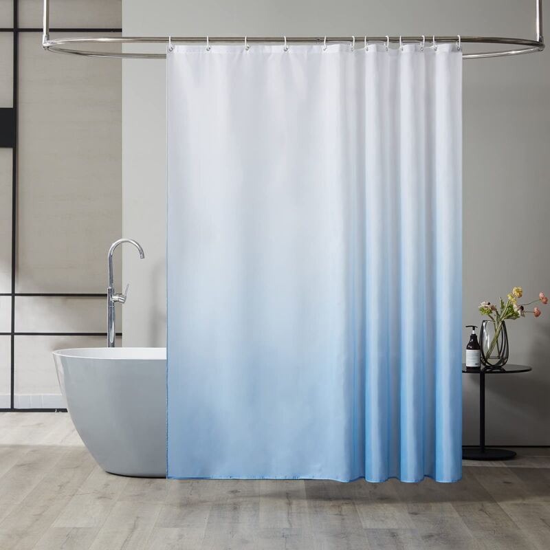 foto del prodotto tenda da doccia antimuffa, lavabile in lavatrice, tessuto, impermeabile, poliestere, tessile, tenda da bagno con 12 ganci, 180 x 180 cm, azzurro,