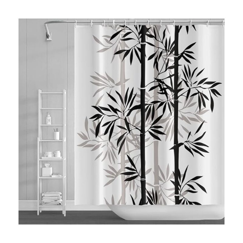 foto del prodotto tenda da doccia con foglie di bamb , 150x180 cm, tenda da bagno con motivo astratto in bianco e nero, tenda da bagno con pittura a inchiostro, per